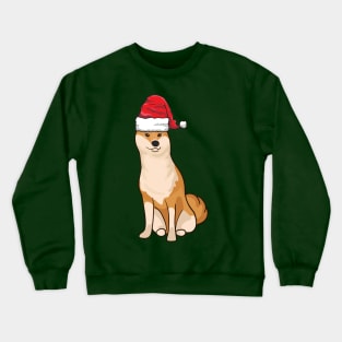 Santa Hat-Wearing Doge Shiba Inu Funny Christmas Holiday Crewneck Sweatshirt